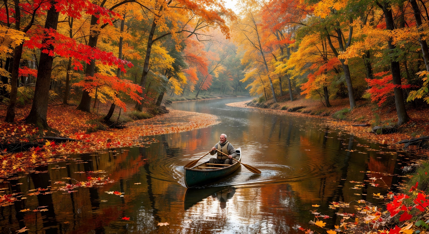 Paddling through autumn river scenery