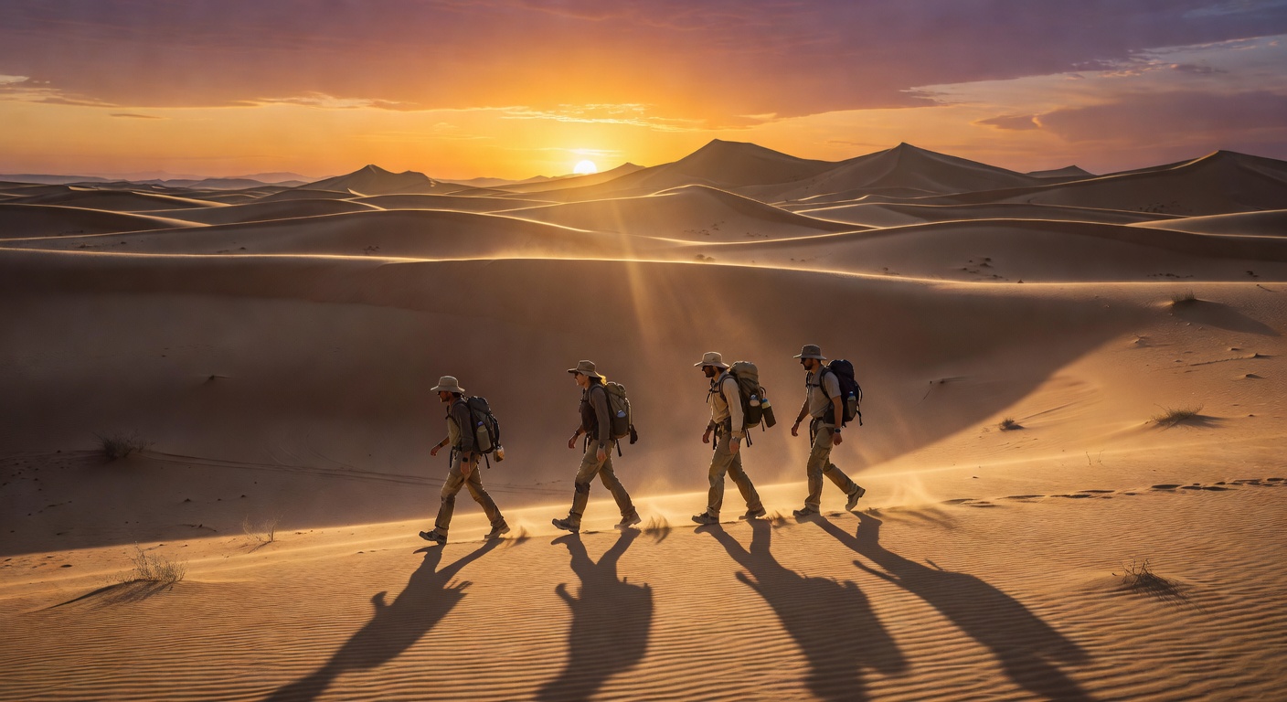 Hiking through desert dunes in appropriate footwear