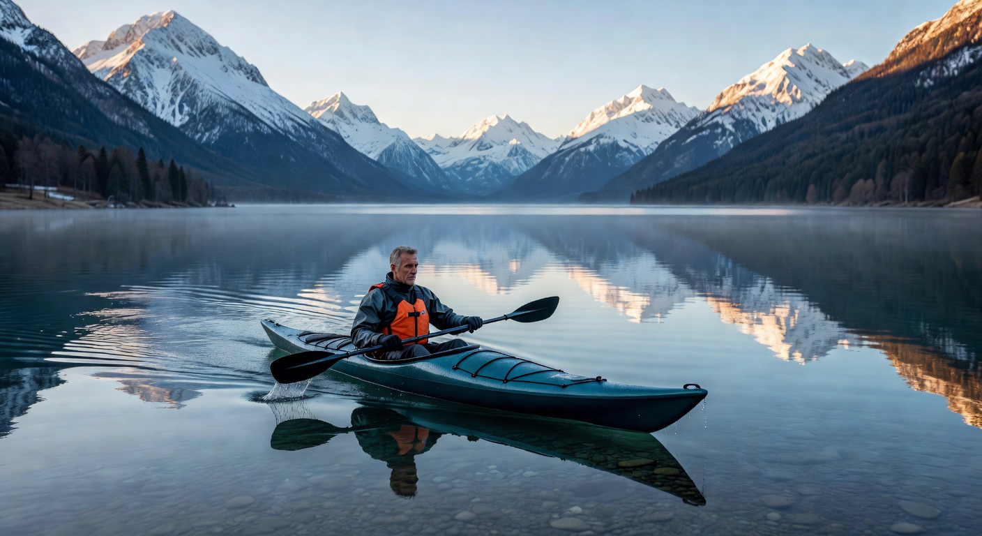 Kayaking on an alpine lake