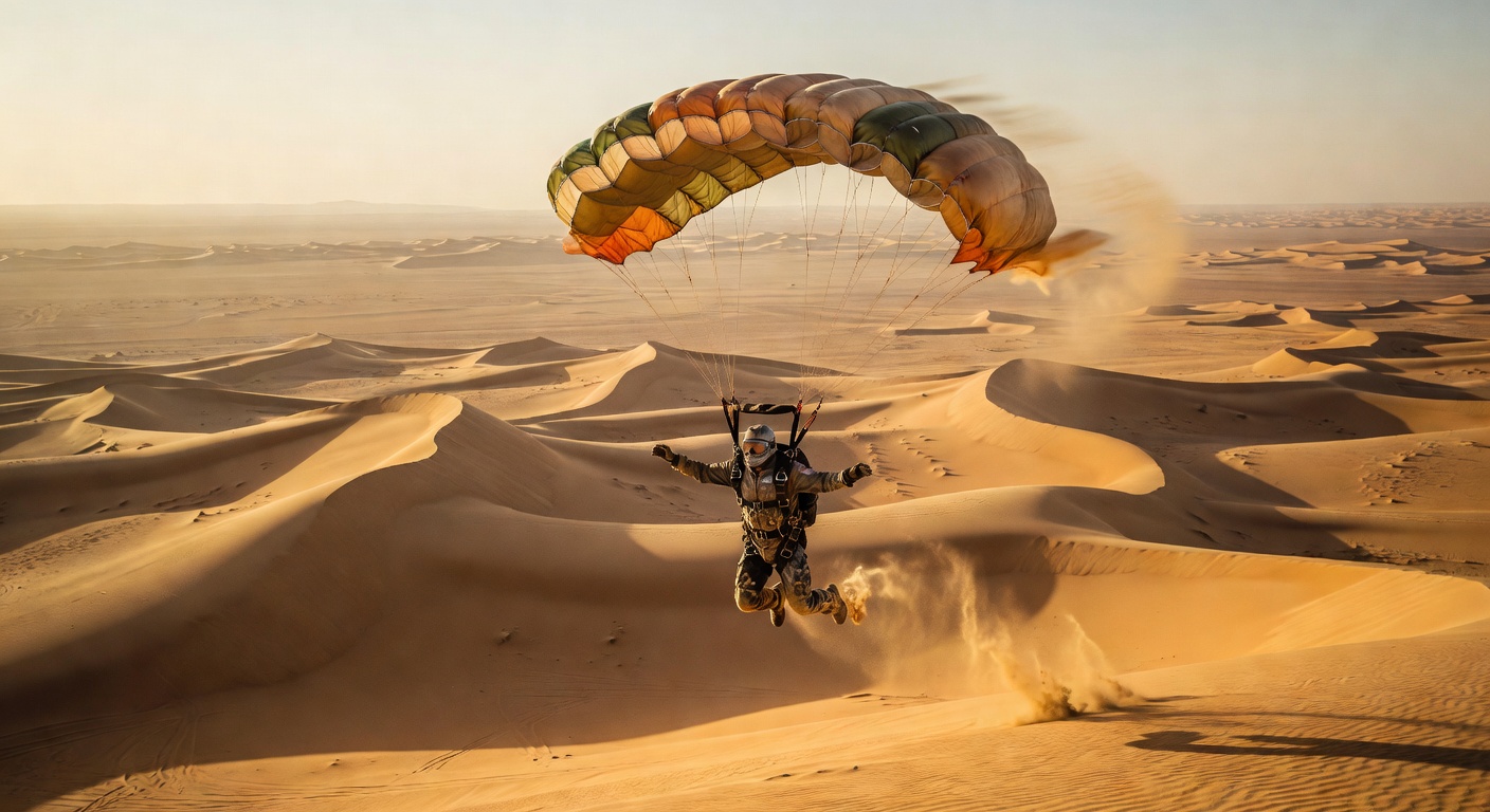 Skydiving over desert