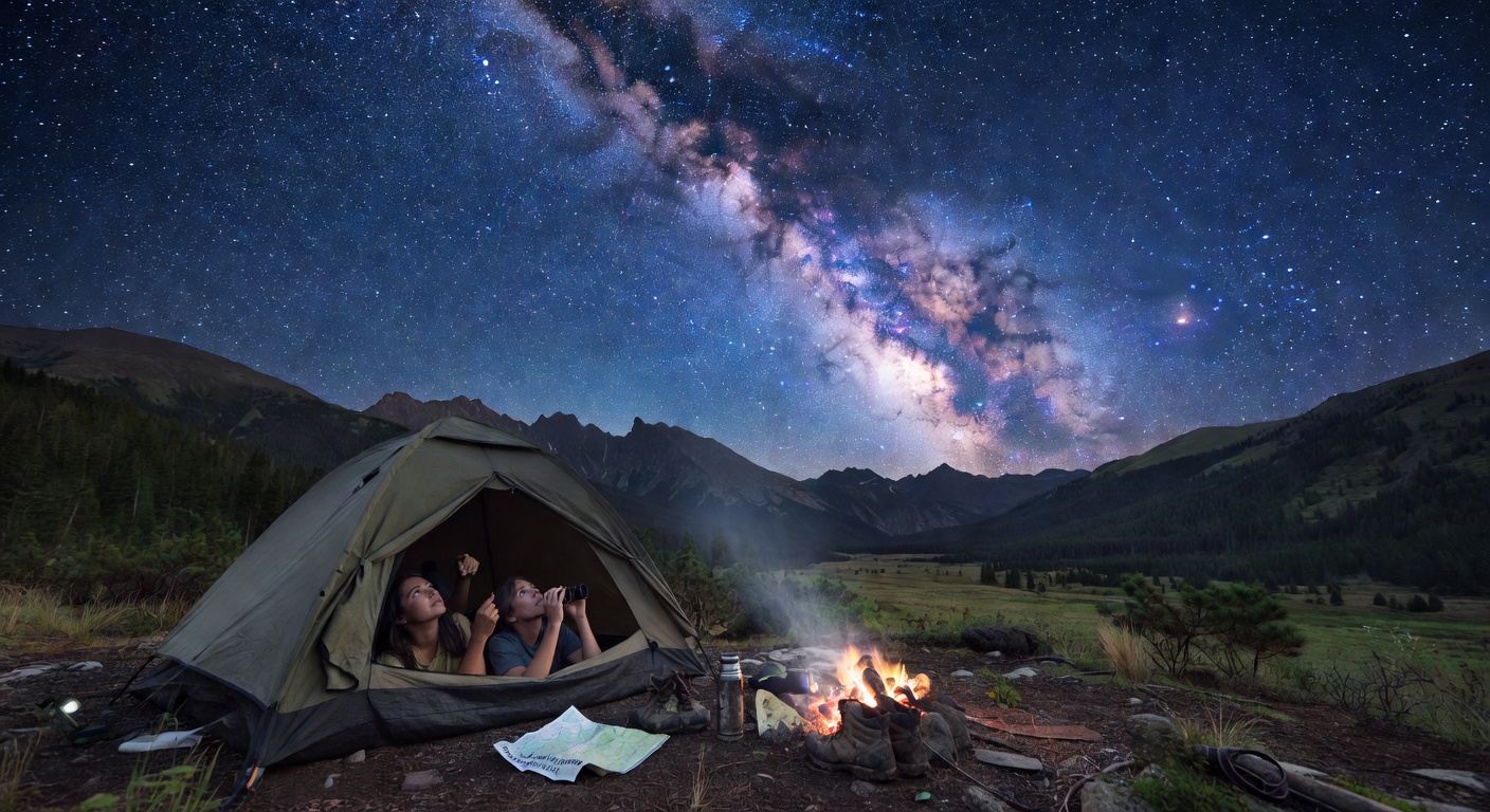Stargazing from a tent under the Milky Way