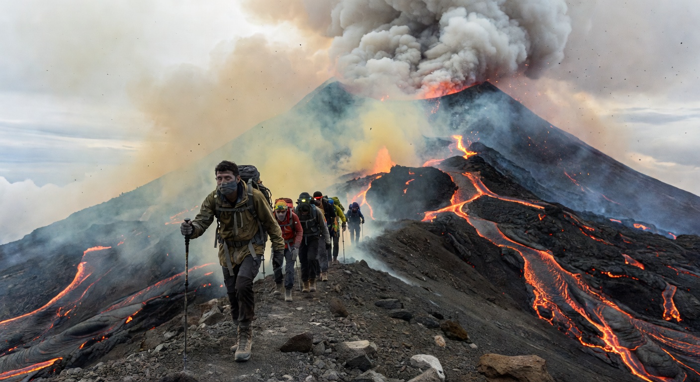 Trekking on a volcano in well-fitted footwear