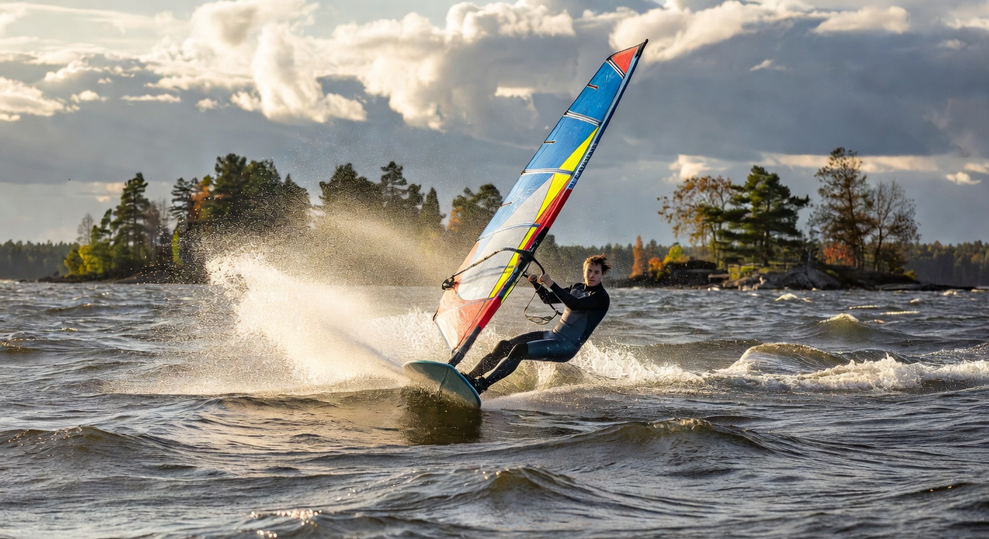 Windsurfing across lakes